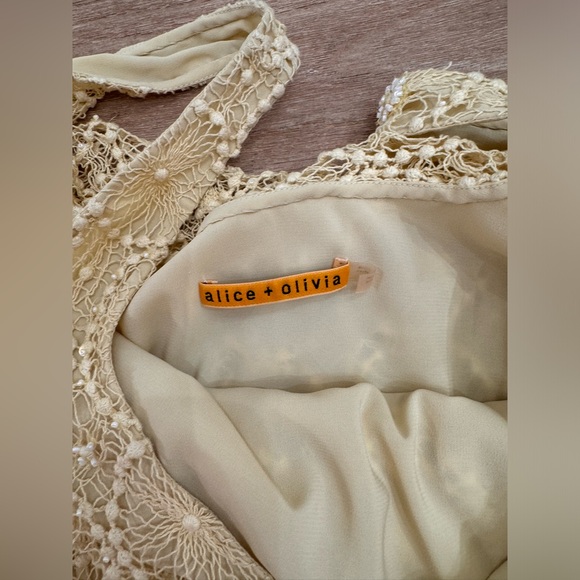 Alice +Olivia yellow sequin crochet sleeveless mini dress small - Picture 9 of 11